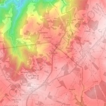 Carte topographique O Canedo, altitude, relief
