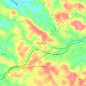Carte topographique Neduvathoor, altitude, relief