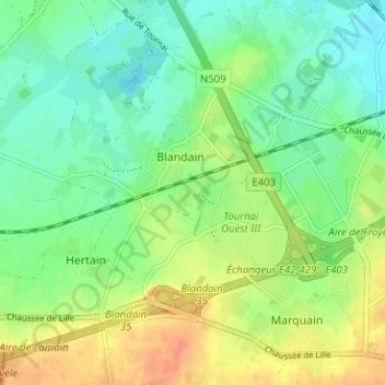 Carte topographique Touquet, altitude, relief