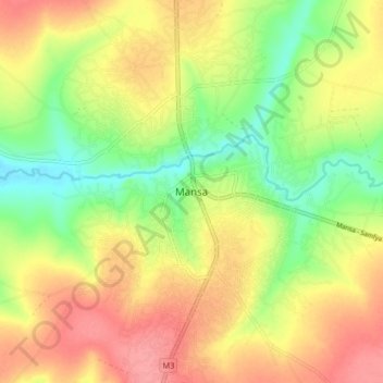 Carte topographique Mansa, altitude, relief
