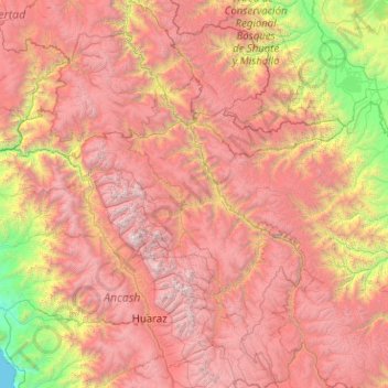 Carte topographique Mariscal Luzuriaga, altitude, relief