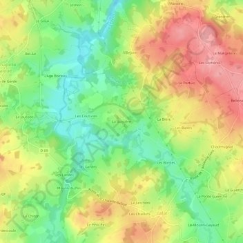 Carte topographique La Bussière, altitude, relief
