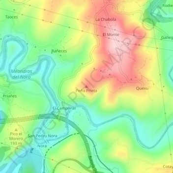 Carte topographique Peña Prieta, altitude, relief