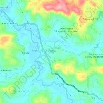 Carte topographique Kavungapparamb Colony, altitude, relief