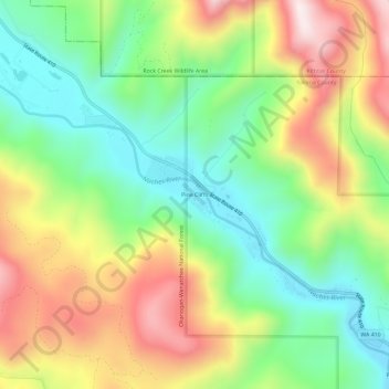 Carte topographique Pine Cliffs, altitude, relief