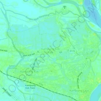 Carte topographique Kampung Kok Keli, altitude, relief
