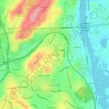 Carte topographique Bloomingdale, altitude, relief