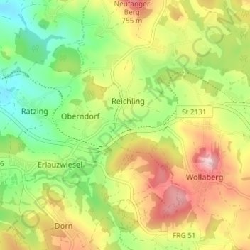 Carte topographique Reichermühle, altitude, relief