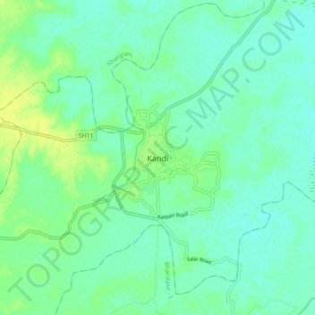 Carte topographique Kandi, altitude, relief