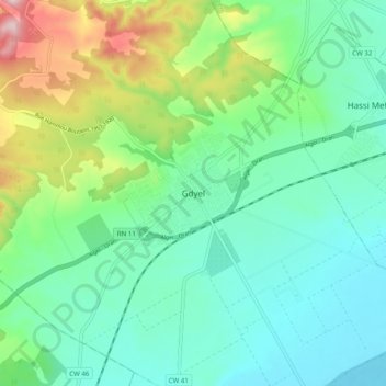 Carte topographique Gdyel, altitude, relief