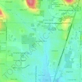 Carte topographique Lakewood Manor, altitude, relief