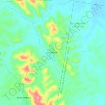 Carte topographique San Marcos, altitude, relief