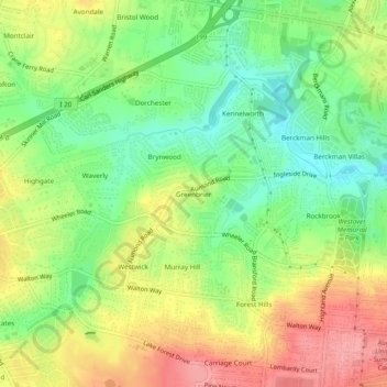 Carte topographique Greenbrier, altitude, relief