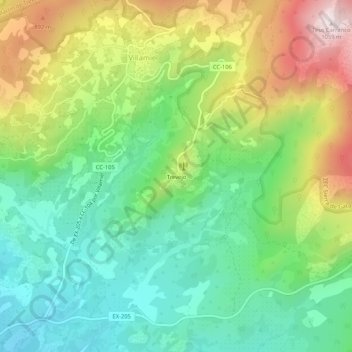 Carte topographique Trevejo, altitude, relief