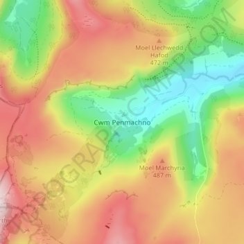 Carte topographique Cwm Penmachno, altitude, relief