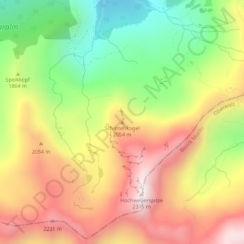 Carte topographique Schattenkogel, altitude, relief