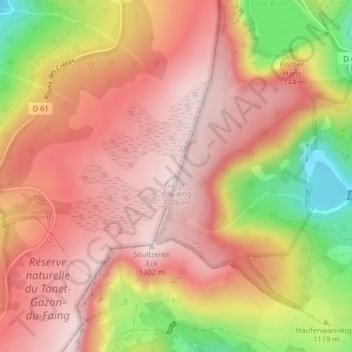 Carte topographique Gazon du Faing, altitude, relief