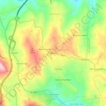 Carte topographique Bogalhão, altitude, relief