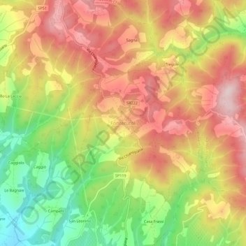 Carte topographique Fonterutoli, altitude, relief