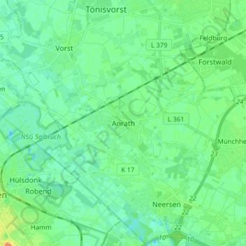 Carte topographique Anrath, altitude, relief