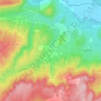 Carte topographique Carmes, altitude, relief