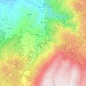 Carte topographique Azeveda, altitude, relief