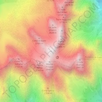 Carte topographique Cimon del Froppa, altitude, relief