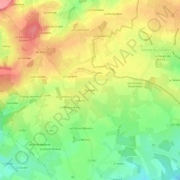 Carte topographique Aubigné, altitude, relief
