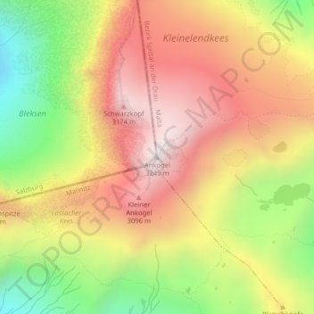 Carte topographique Ankogel, altitude, relief