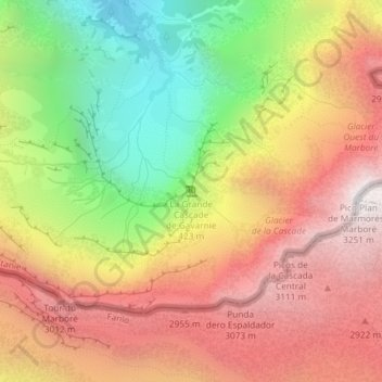 Carte topographique La Grande Cascade de Gavarnie, altitude, relief