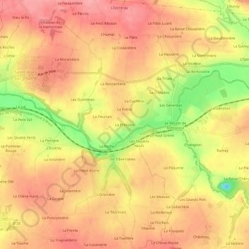 Carte topographique La Prioulais, altitude, relief