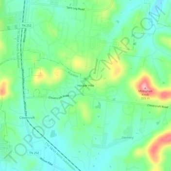 Carte topographique Hooker Hills, altitude, relief