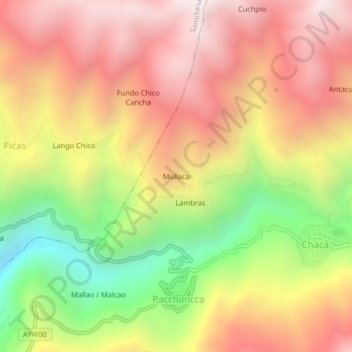 Carte topographique Mullaca, altitude, relief