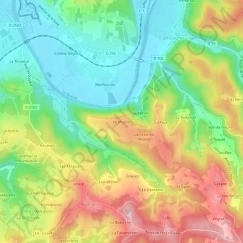 Carte topographique Le Muscle, altitude, relief