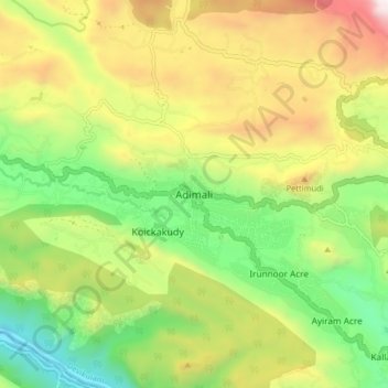 Carte topographique Adimali, altitude, relief