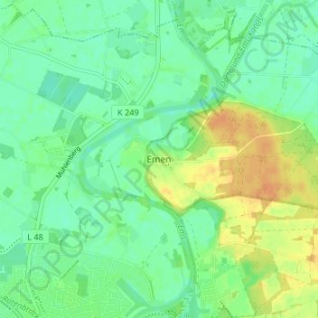 Carte topographique Emen, altitude, relief