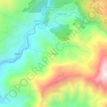 Carte topographique Kumpur, altitude, relief