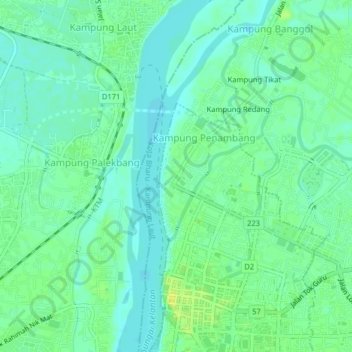 Carte topographique Kampung Cina, altitude, relief