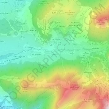 Carte topographique Le Vernay, altitude, relief