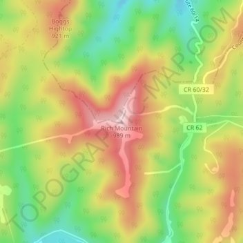 Carte topographique Rich Mountain, altitude, relief