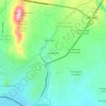 Carte topographique Almazantla, altitude, relief