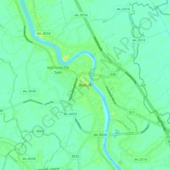 Carte topographique Sing Buri, altitude, relief