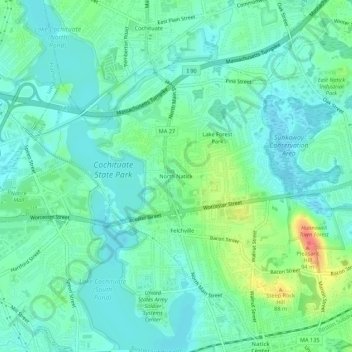 Carte topographique North Natick, altitude, relief