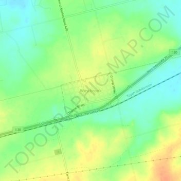 Carte topographique Westbrook, altitude, relief
