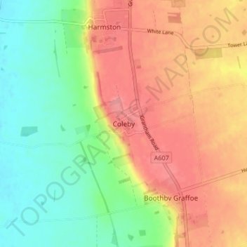 Carte topographique Coleby, altitude, relief