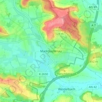 Carte topographique Marktlustenau, altitude, relief