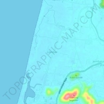 Carte topographique Lembar, altitude, relief