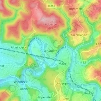 Carte topographique Schladern, altitude, relief