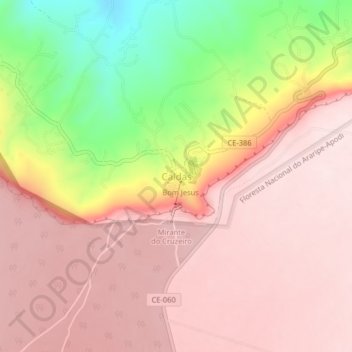 Carte topographique Caldas, altitude, relief