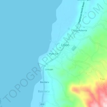 Carte topographique Moto Sur, altitude, relief